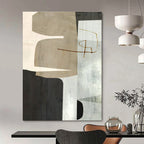 Neutral Geometric Collage Abstract Painting for Sophisticated Office Receptions HENG158