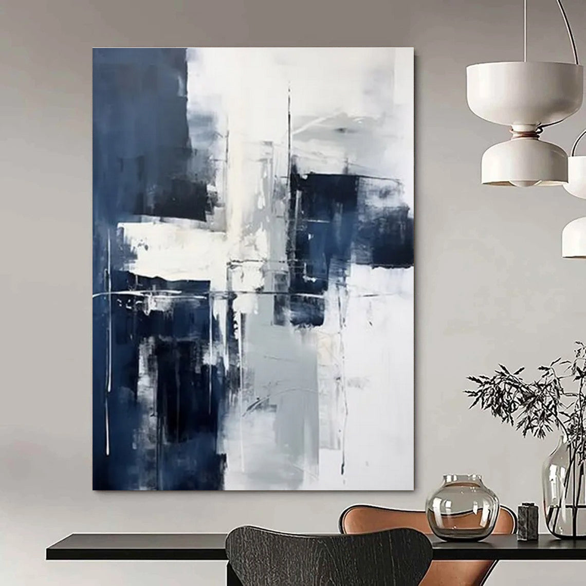 Blue - Gray Abstract Composition Painting for Serene Home Offices HENG128