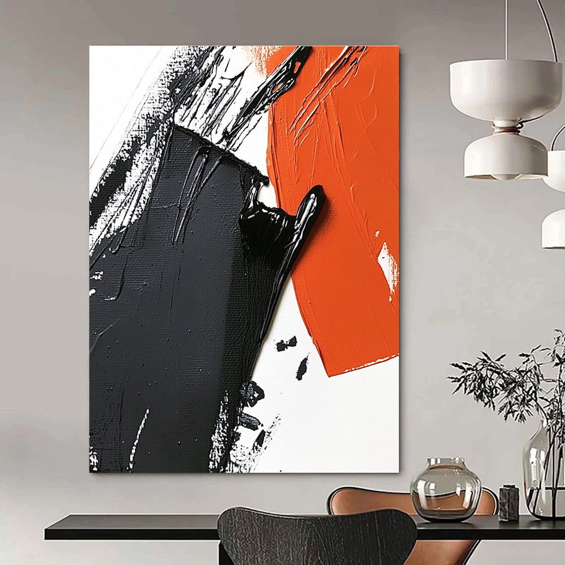 Black and Orange Textured Art Abstract Painting with Bold Strokes GAB0055