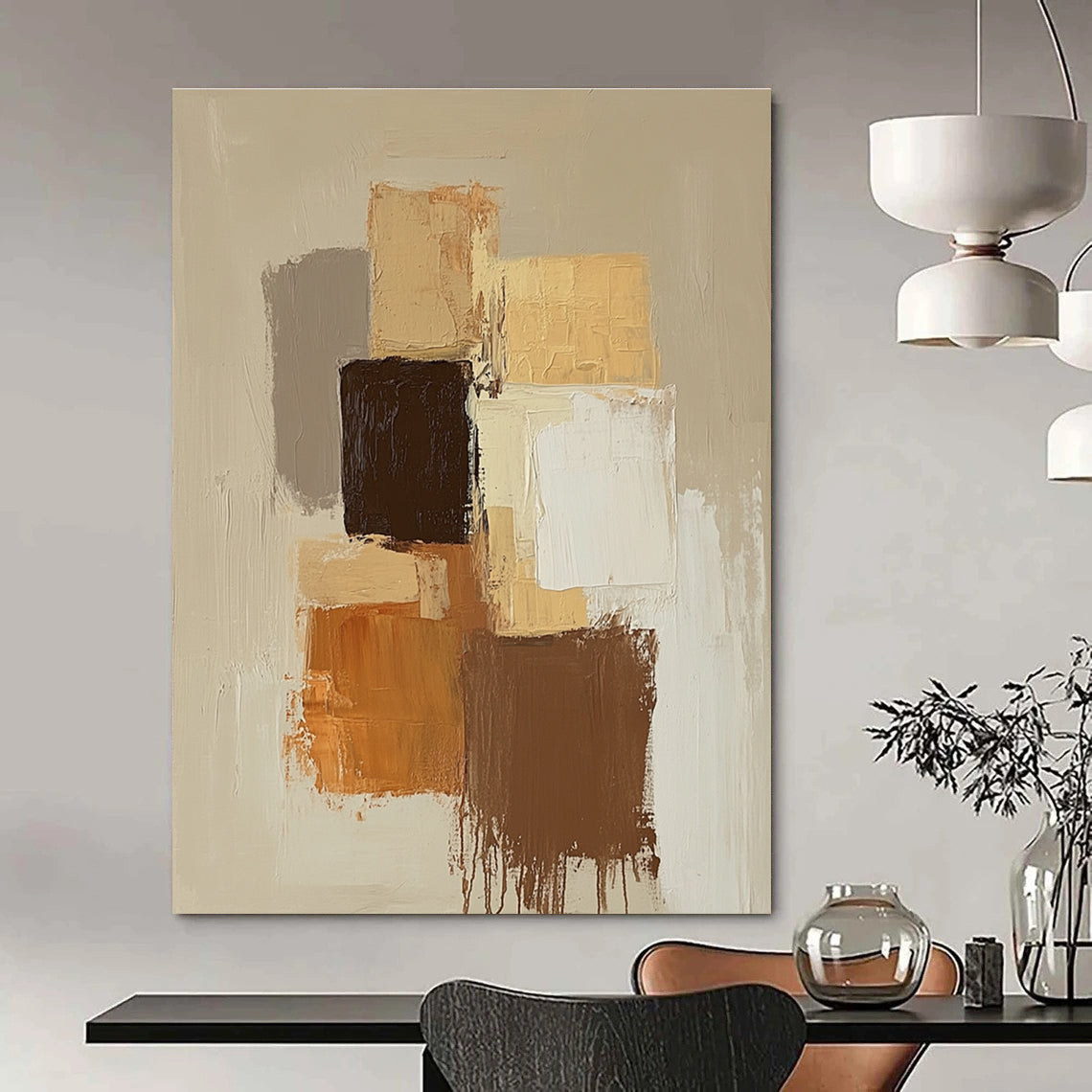 Neutral Color Block Abstract Painting for Scandinavian - Style Home Offices GAB1201