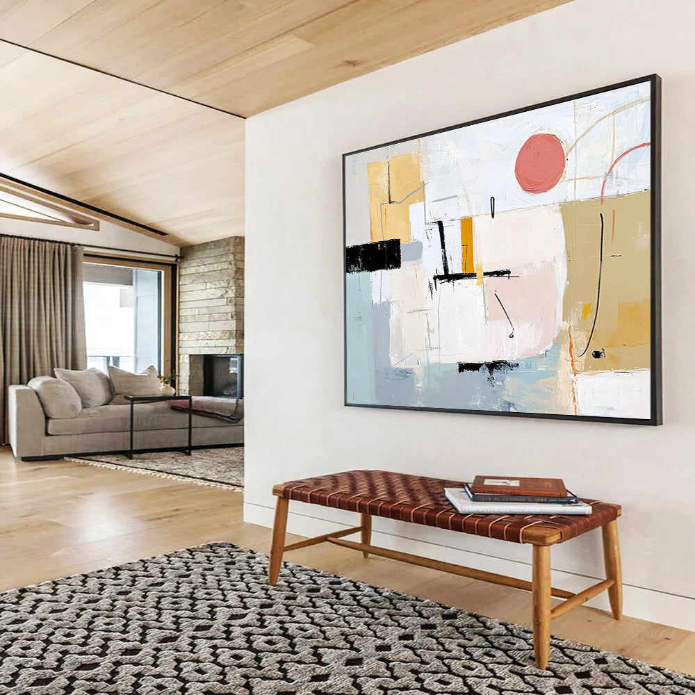 Soft - Toned Minimalist Geometric Abstract Painting ABS202