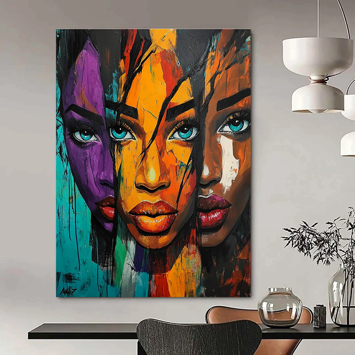 Colorful Portrait Triptych - Bold Figurative Abstract Art GAB0382
