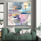 Cross and Color Collage Abstract Painting with Spiritual Whimsy WINK205