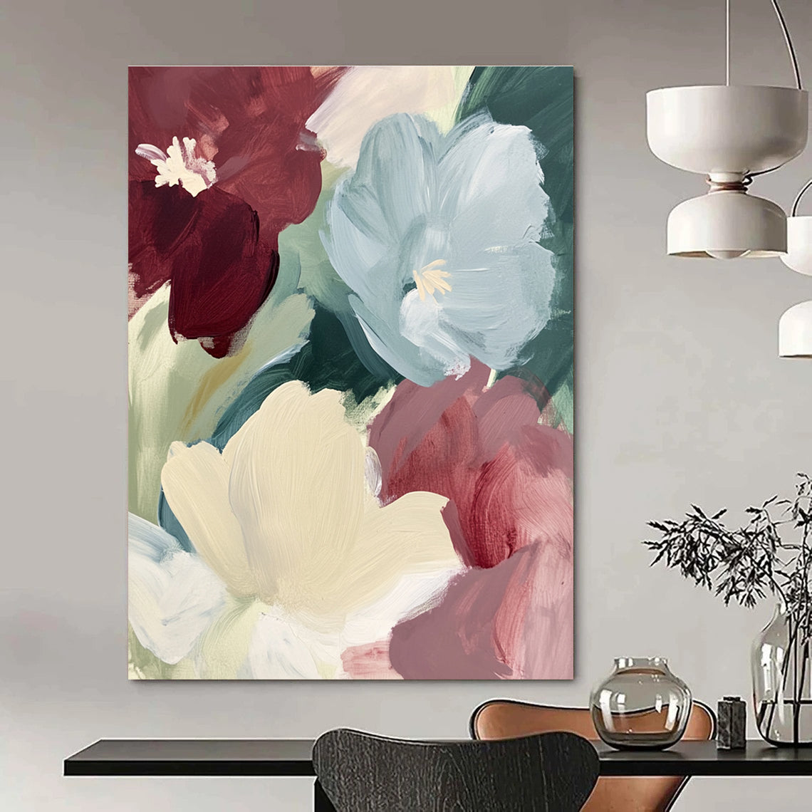 Soft - Toned Floral Abstract Painting for Cozy Living Rooms GAB1040