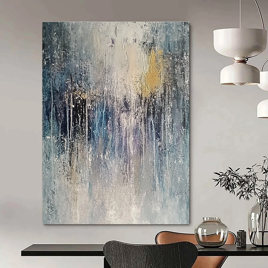 Textured Gray and Gold Abstract Painting for Sophisticated Offices GAB1084