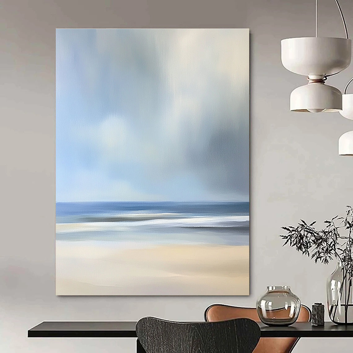 Light Beach Scene Abstract Painting for Coastal Home Living Spaces GAB1300