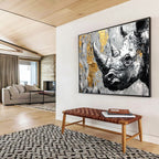 Rhino with Gold Accents and Textured Surface Abstract Painting ABS327