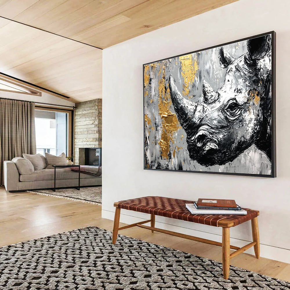 Rhino with Gold Accents and Textured Surface Abstract Painting ABS327