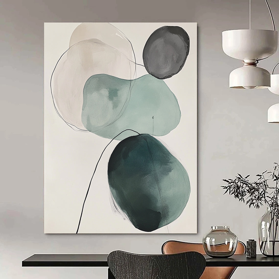 Green and Gray Circles Abstract Painting for Modern Offices GAB0986