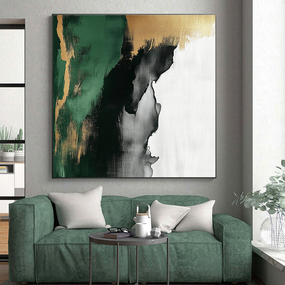 Green Gold Black Abstract Painting with Nature - Inspired Hues WINK633