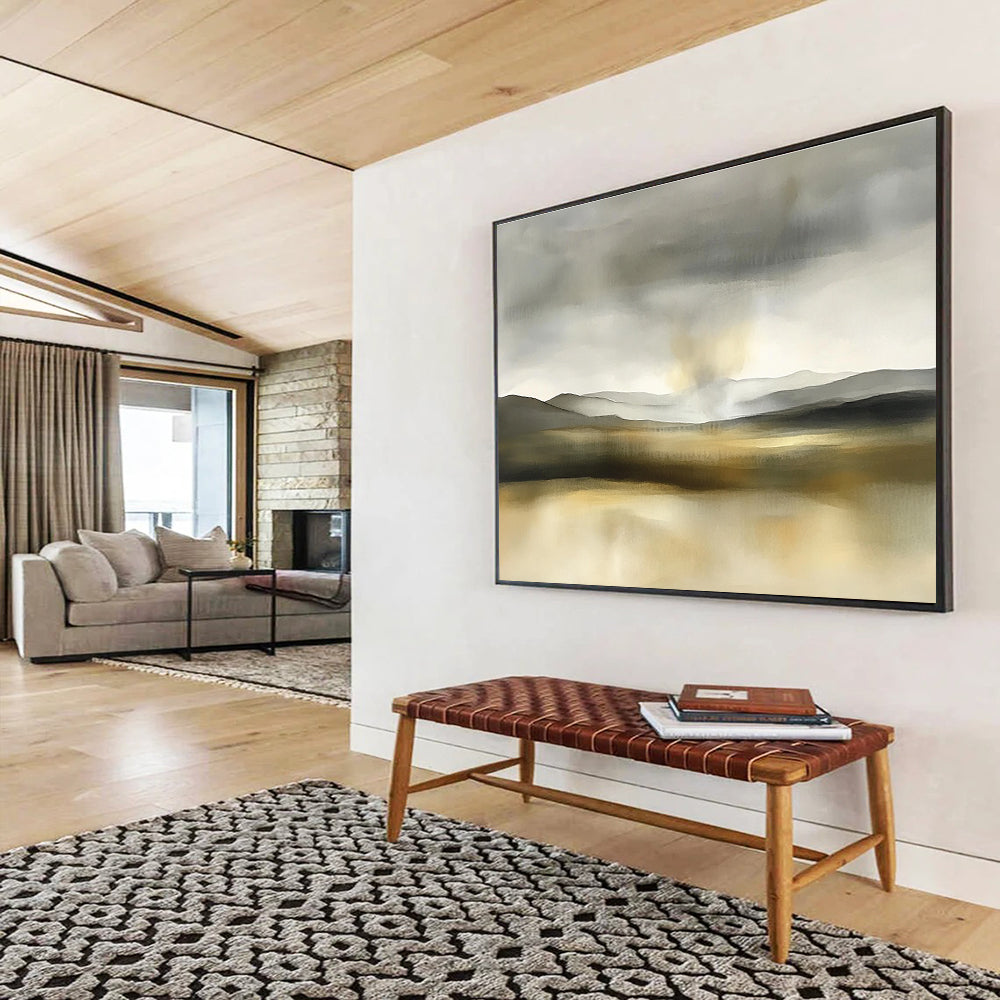 Gray - Toned Landscape Abstract Painting with Depth ABS235