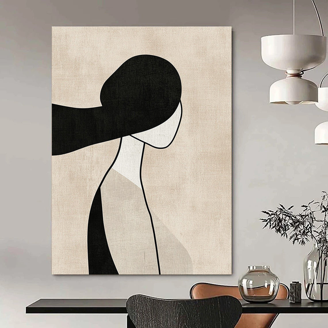 Minimalist Woman Silhouette Abstract Painting for Serene Bedroom Corners GAB1378