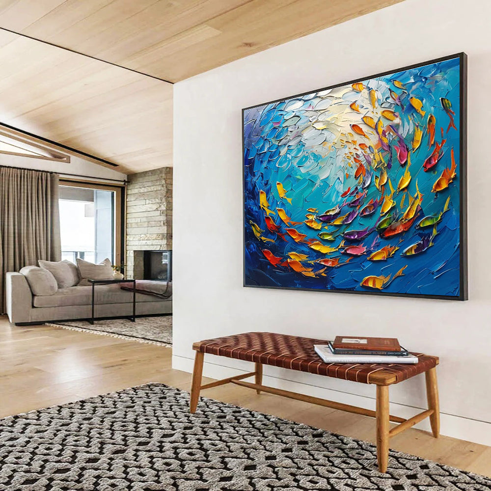 Colorful Fish Abstract Painting for Nautical - Themed Restaurants YHT199