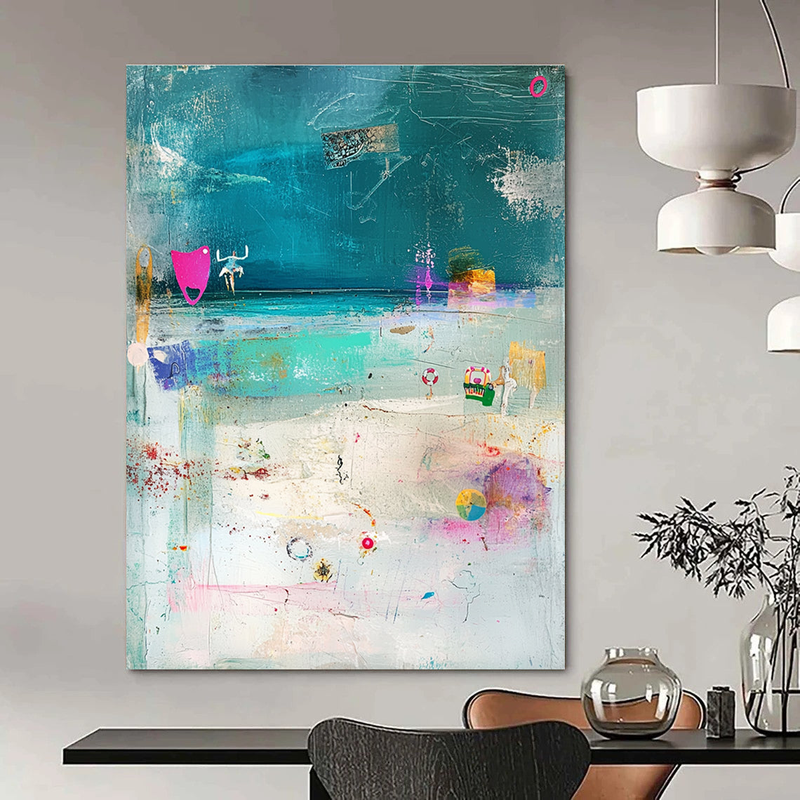Beach Collage Art Playful Maritime Abstract Painting GAB0242