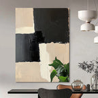 Beige and Black Geometric Abstract Painting with Textured Squares GAB0060