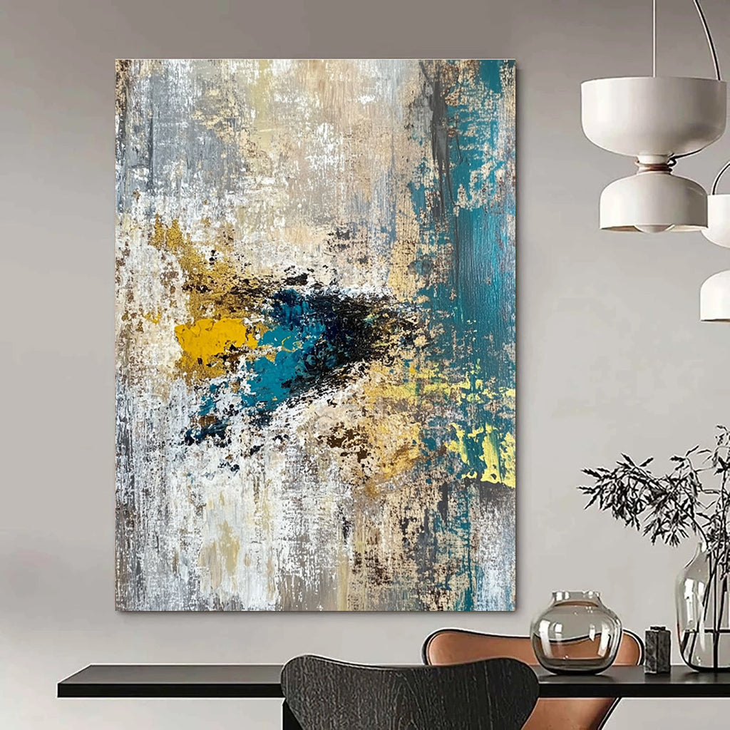 Gold and Teal Textured Abstract Painting for Art Deco - Inspired Lounges GAB0912
