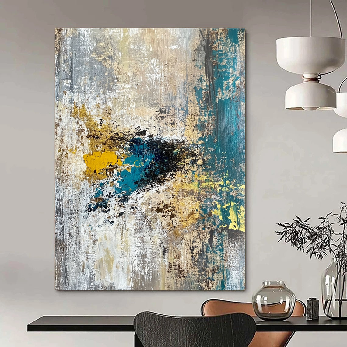 Gold and Teal Textured Abstract Painting for Art Deco - Inspired Lounges GAB0912