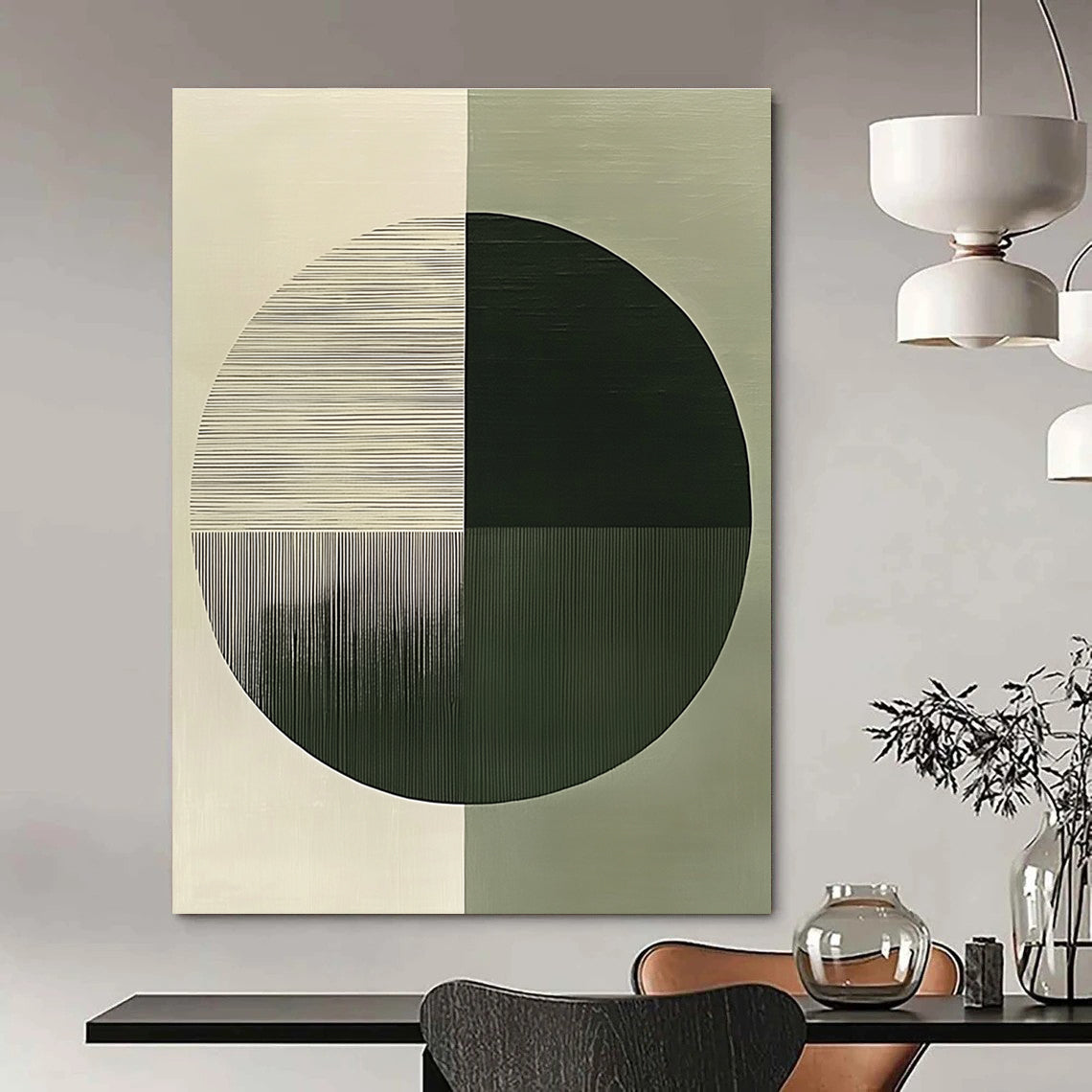 Half and Half Circle Abstract Painting for Minimalist Office Receptions GAB1381
