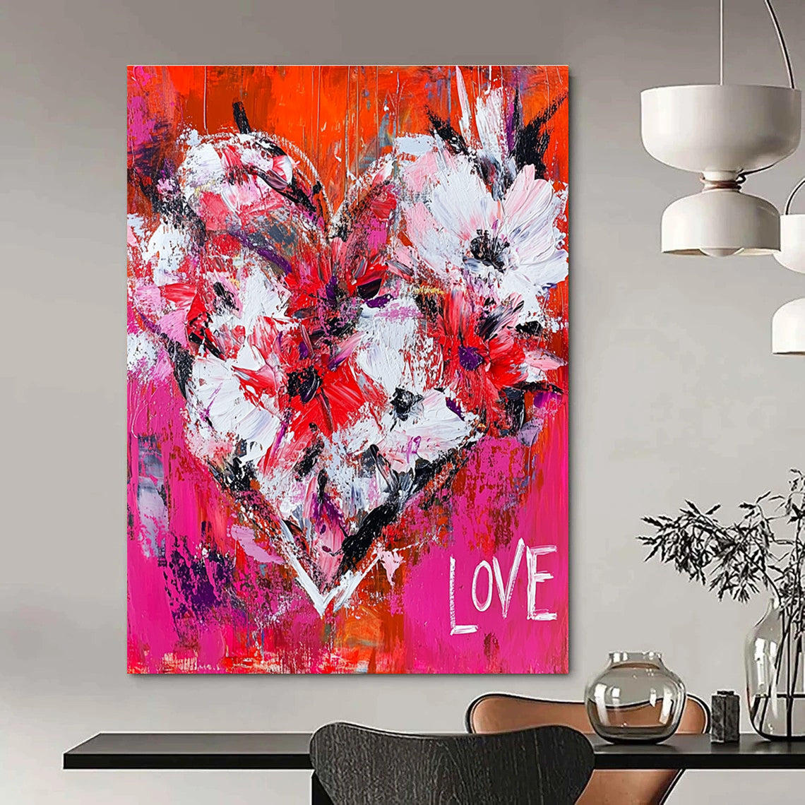 Abstract Floral Heart Painting for Love - Themed Cafes GAB1146