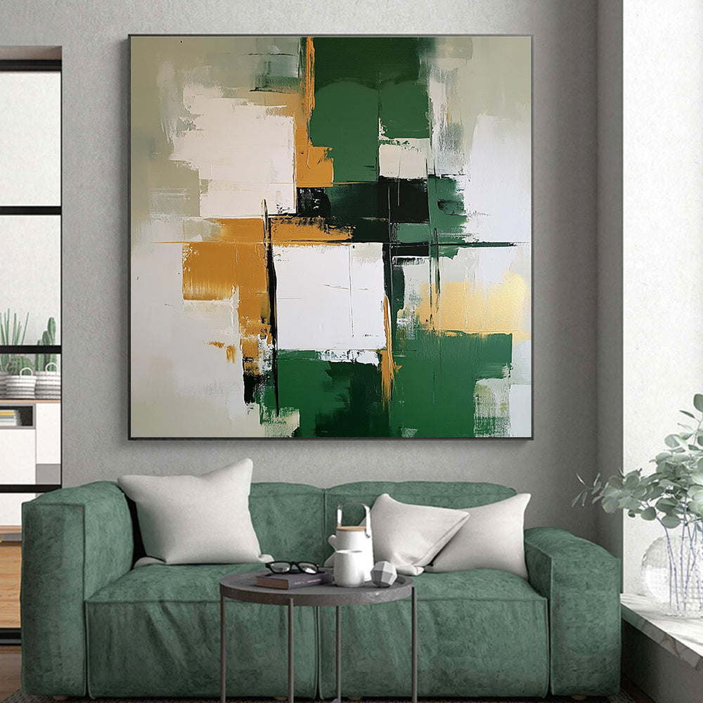 Green Gold White Abstract Painting with Balanced Harmony WINK679
