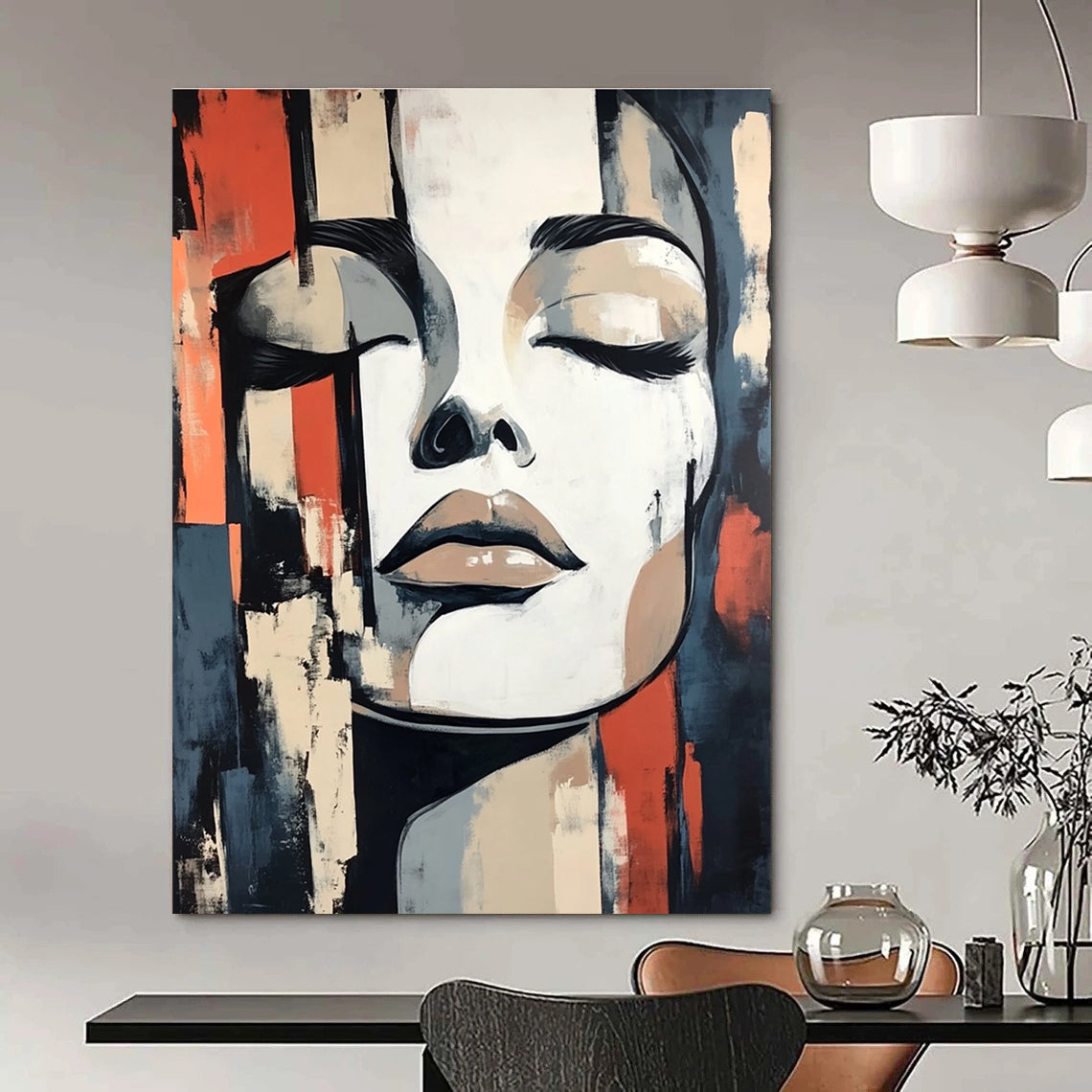 Abstract Face with Closed Eyes Painting of Serene Contemplation GAB0125