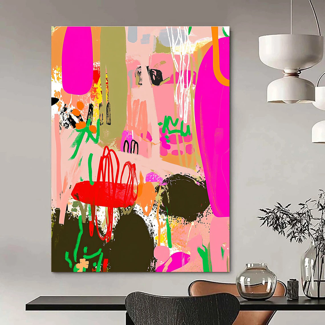Pink Abstract Garden Painting with Bold Hues GAB0104