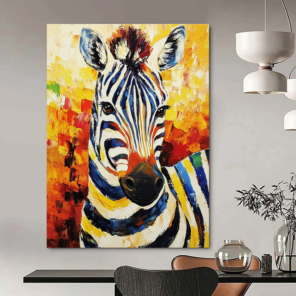 Colorful Zebra Portrait Painting with Artistic Stripes GAB0107