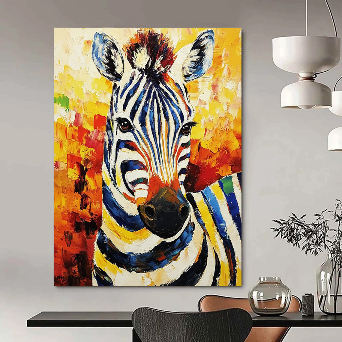 Colorful Zebra Portrait Painting with Artistic Stripes GAB0107