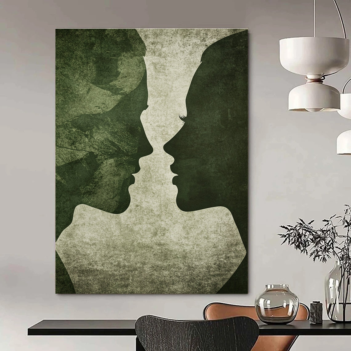 Green Silhouette Faces Mysterious Abstract Painting for Thought - Provoking Spaces GAB1493