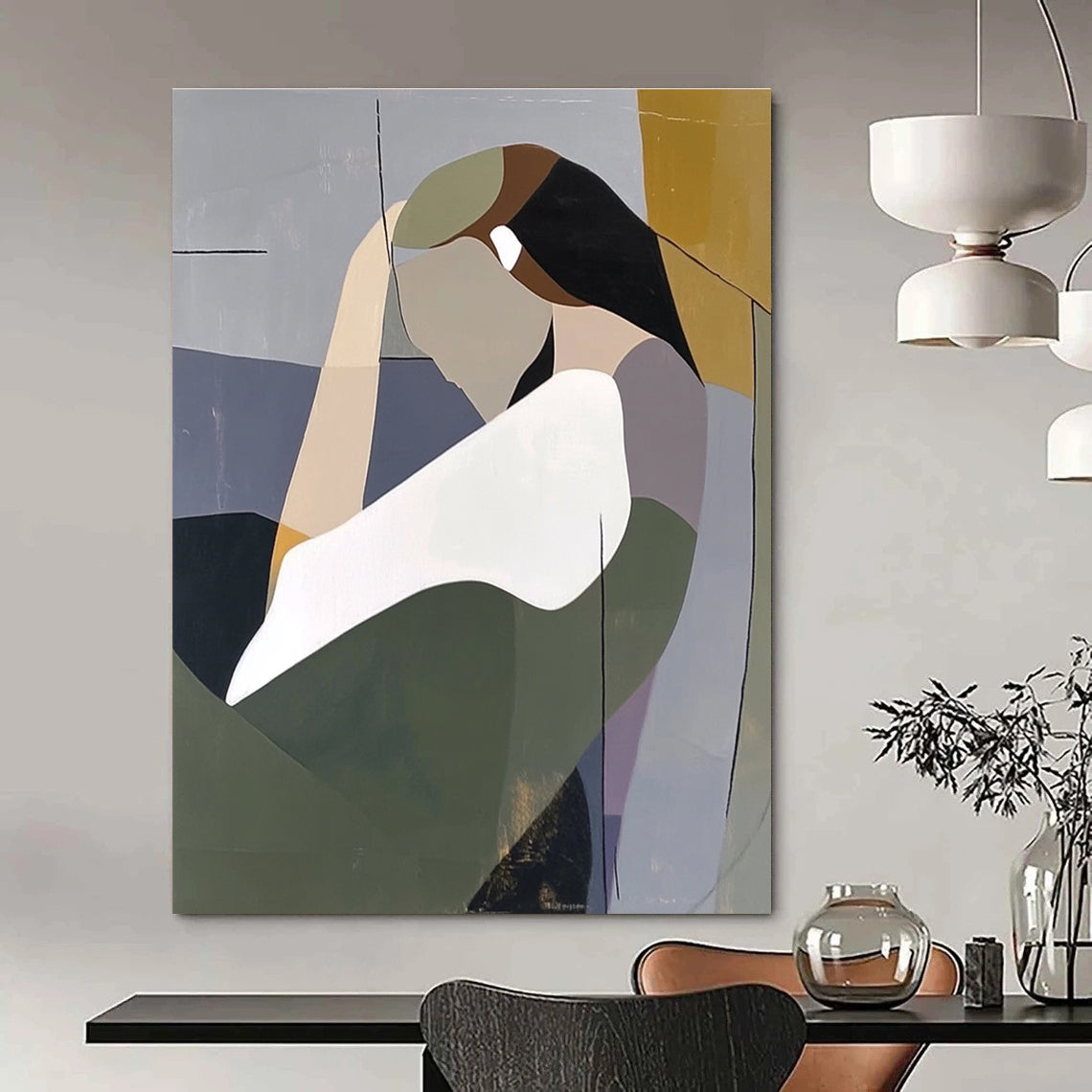 Abstracted Contemplative Figure Modern Portrait Abstract Painting GAB0267