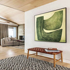 Green Curved Shapes Abstract Painting with Subtle Movement ABS611