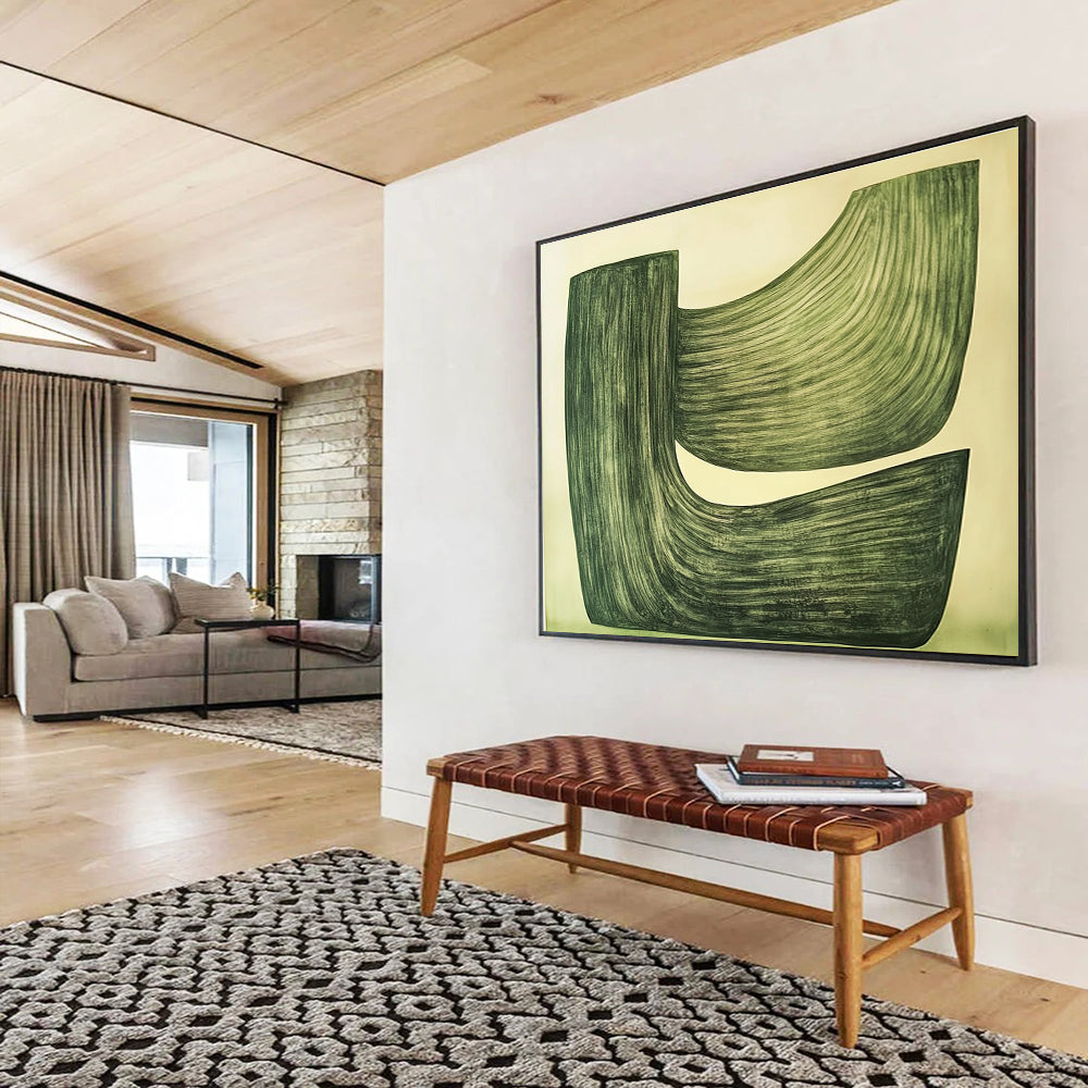 Green Curved Shapes Abstract Painting with Subtle Movement ABS611