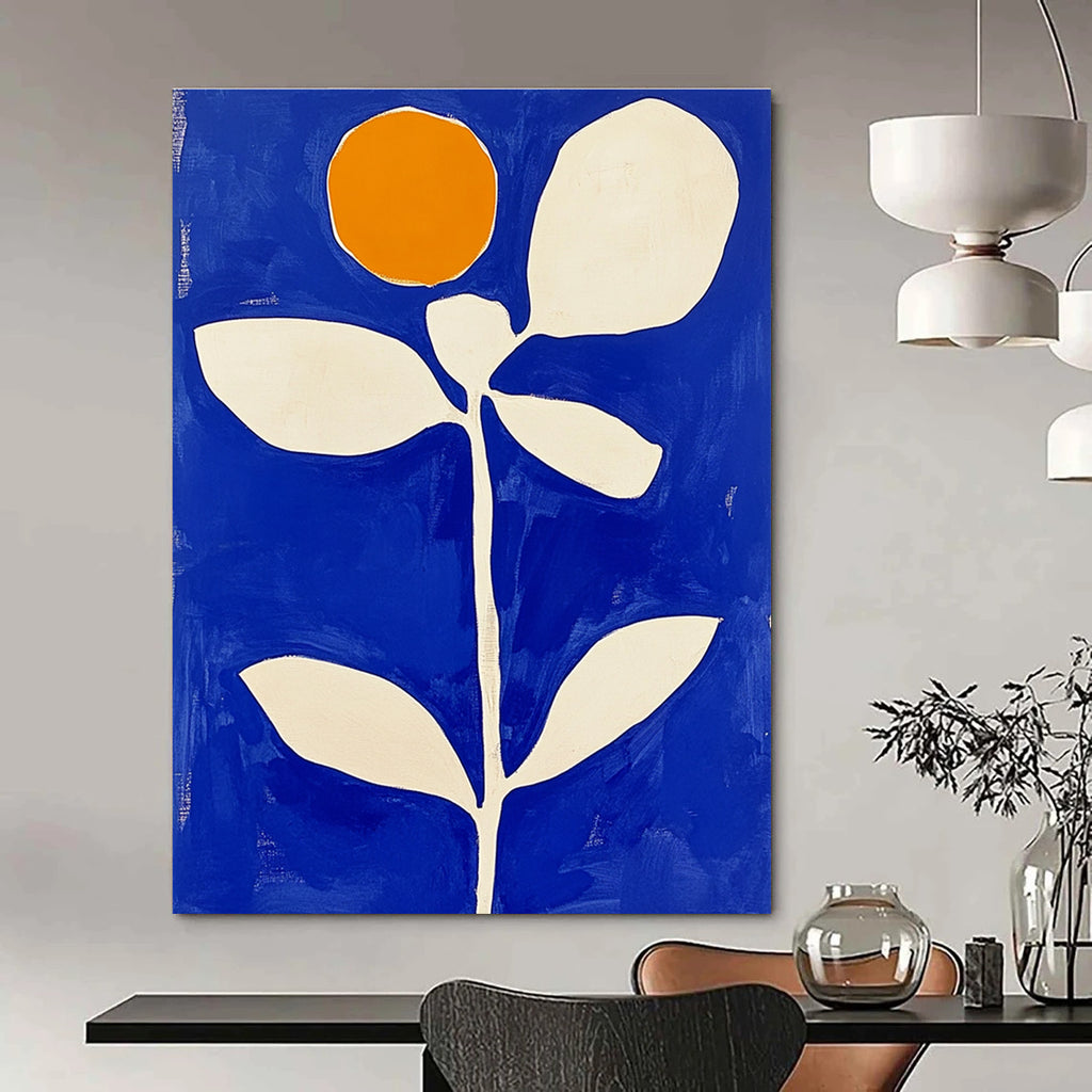 Minimalist Blue and White Flower Abstract Painting GAB0039