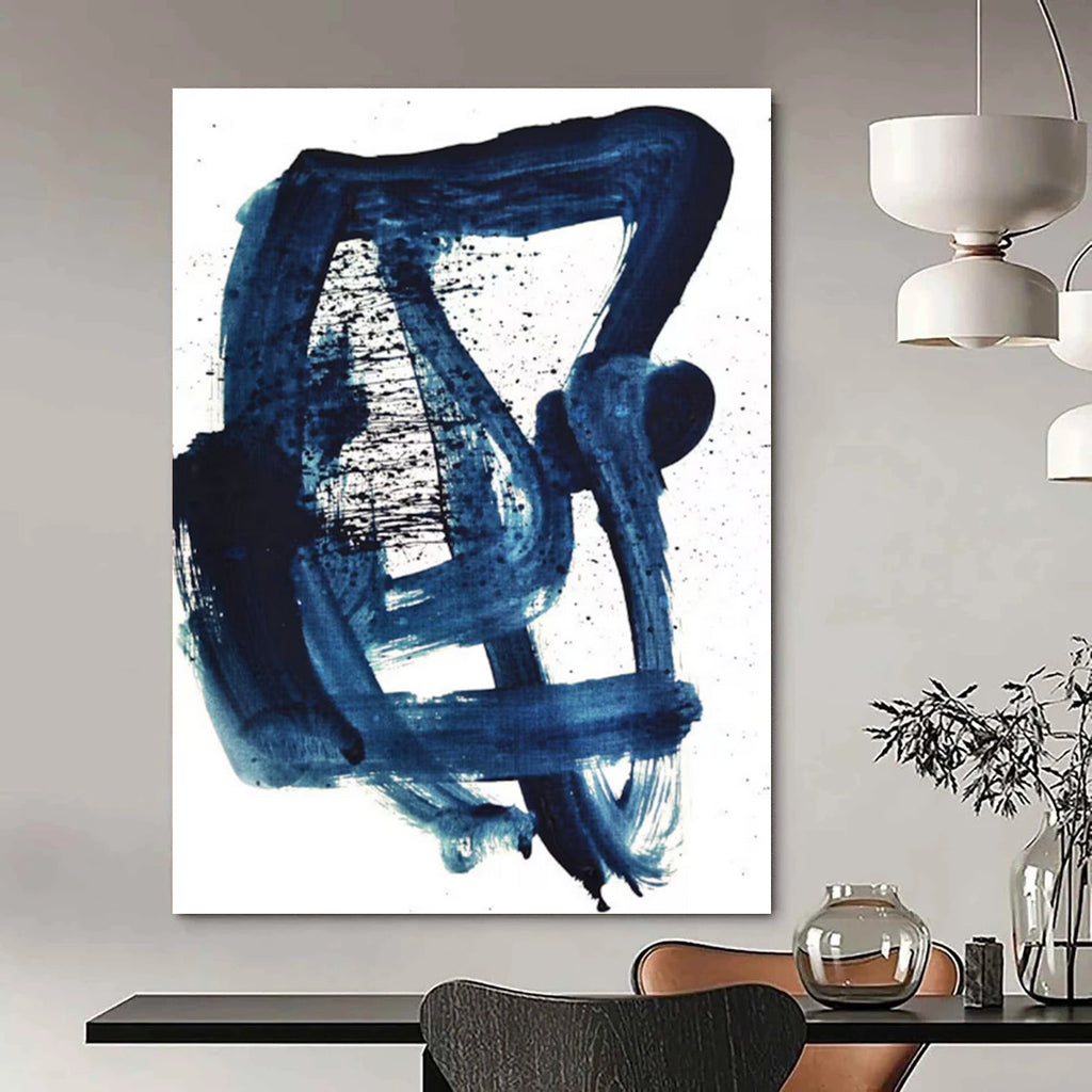 Bold Blue Abstract Brushstrokes Painting for Contemporary Art Galleries HENG161