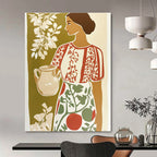 Woman with Jug Folk - Inspired Abstract Painting for Rustic Spaces GAB1460
