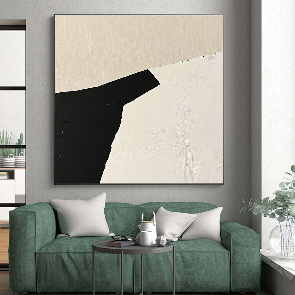 Angular Black and White Form Abstract Painting with Sharp Contrast WINK166