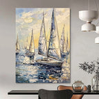 Fleet of Sailboats on Sea Vivid Abstract Painting for Energetic Spaces GAB1464