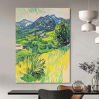 Vibrant Mountain Village Painting of Lively Rural Scenery GAB0152