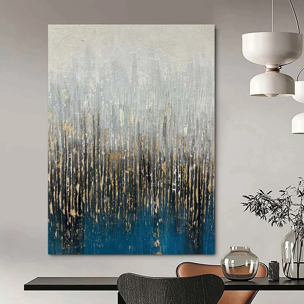 Gray - Blue - Gold Abstract Painting for Luxury Living Rooms HENG406
