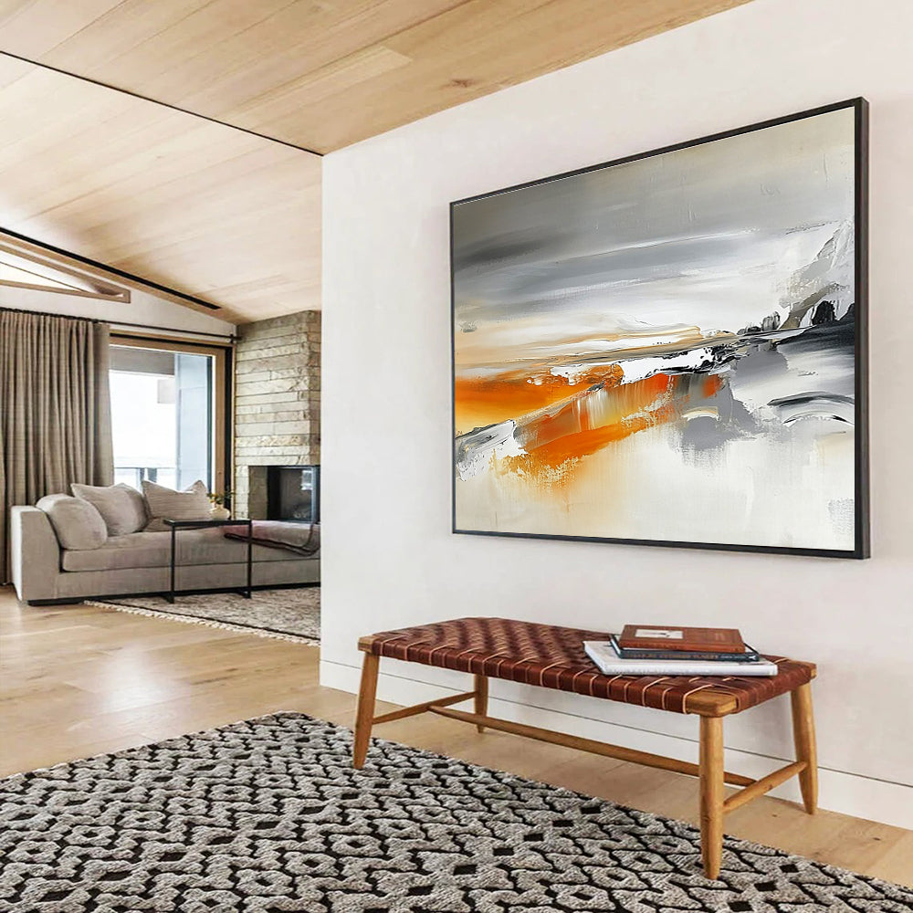 Orange - Gray Landscape Dynamics with Contrasting Hues Abstract Painting ABS316