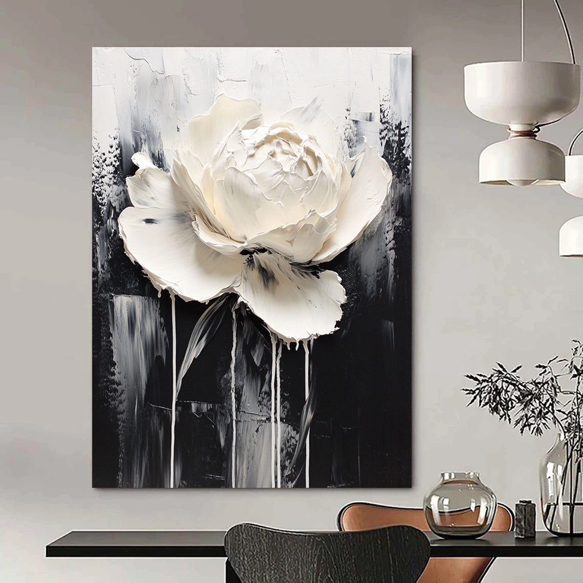 Dramatic White Bloom Abstract Painting for Art - Centric Hallways GAB1002