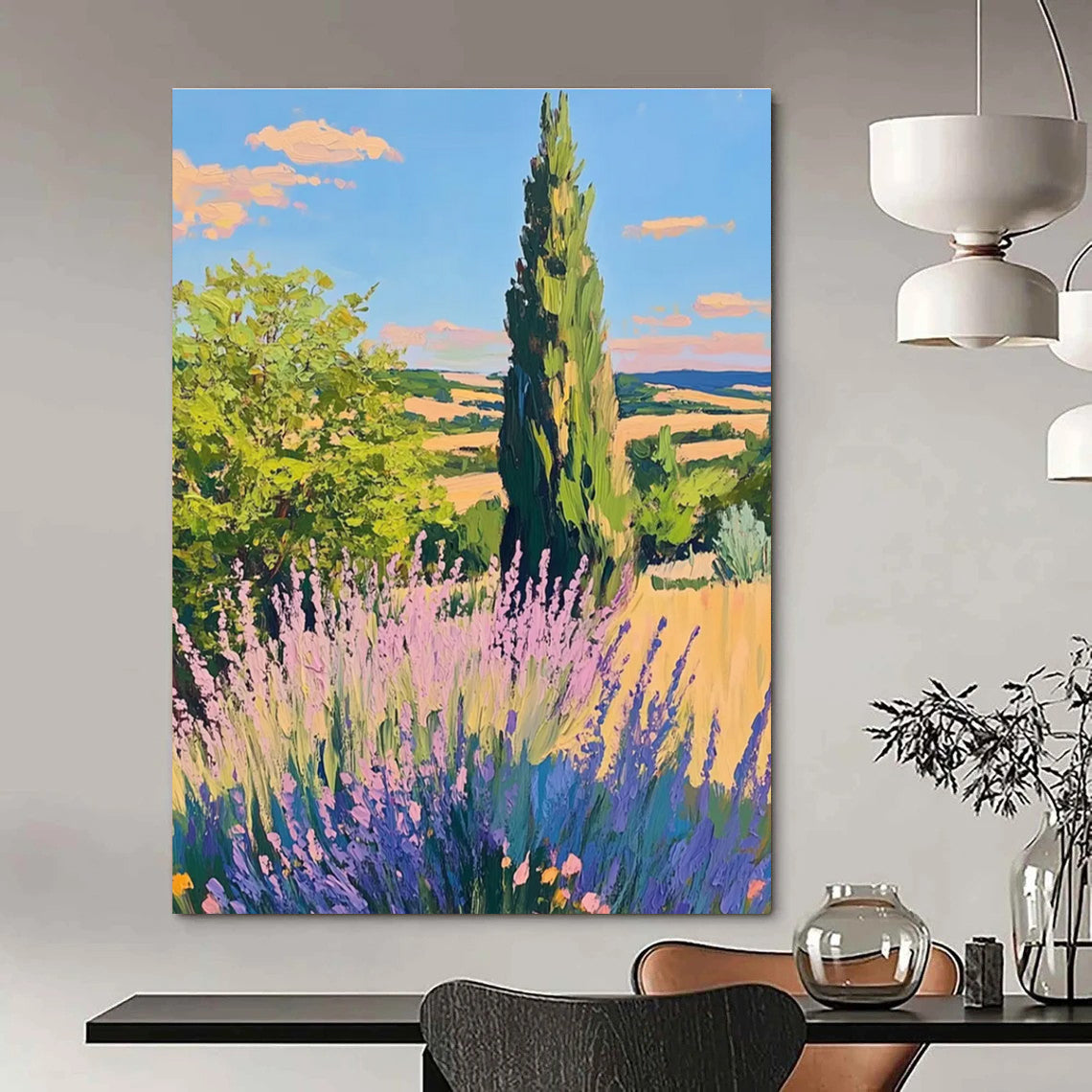 Provence Landscape Abstract Painting for Rustic - Chic Dining Rooms HENG436