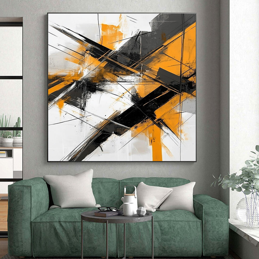 Orange - and - Black Dynamic Abstract Painting with Energetic Edge WINK324
