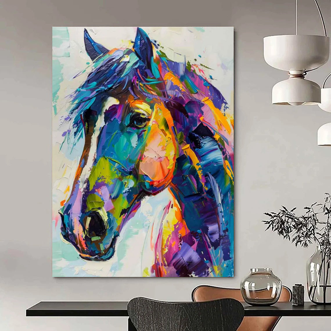 Colorful Horse Portrait Abstract Painting for Equestrian - Themed Clubs HENG086