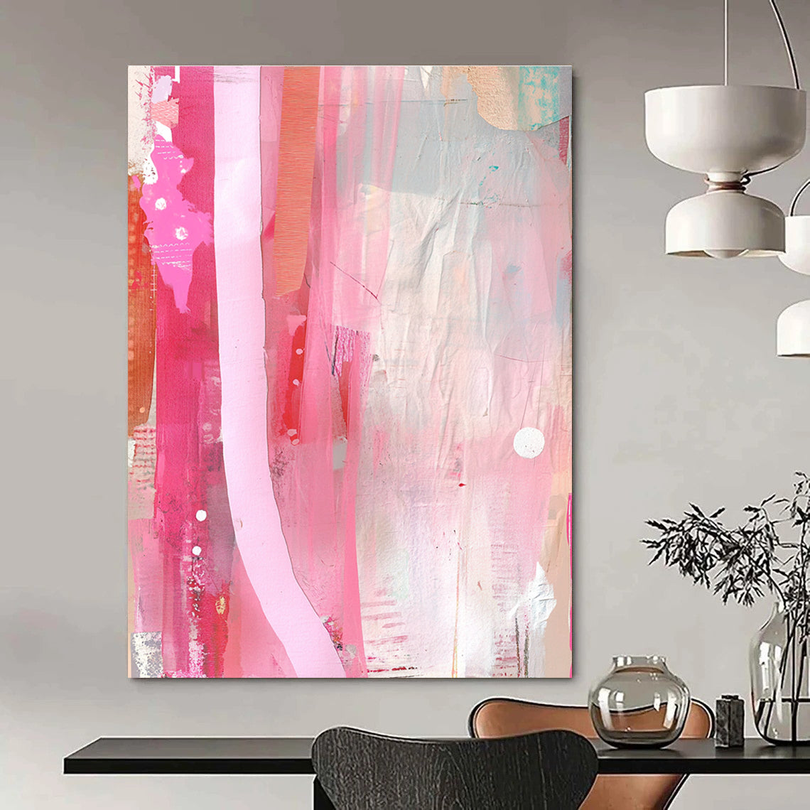 Pink and Red Strips Minimalist Abstract Painting GAB0321