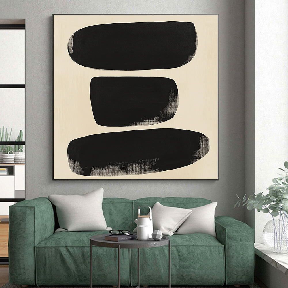 Large Black Forms Abstract Painting with Minimalist Impact WINK189