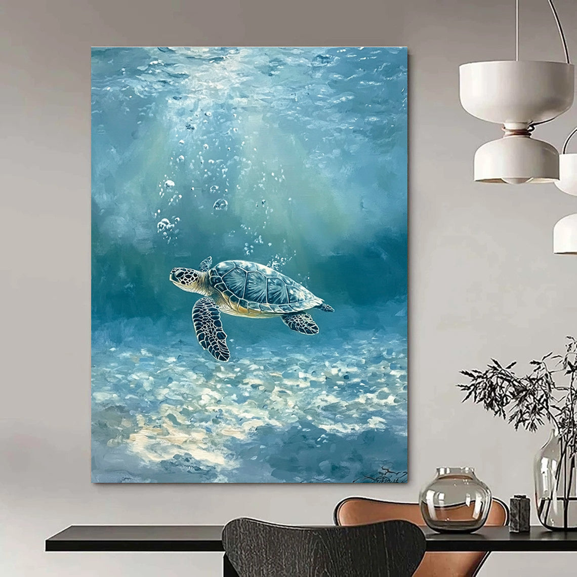 Sea Turtle Underwater Realistic Marine Abstract Painting GAB0335