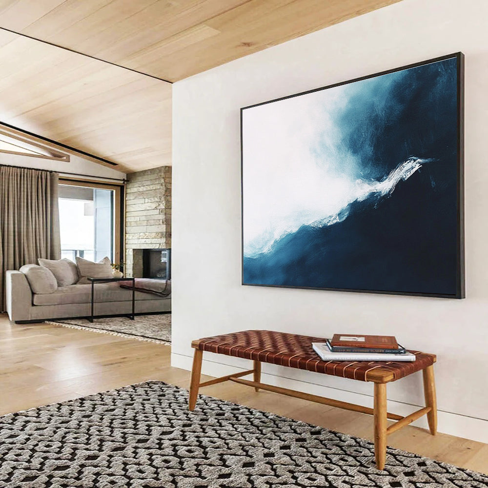 Dynamic Blue - White Wave with Textured Movement Abstract Painting ABS338