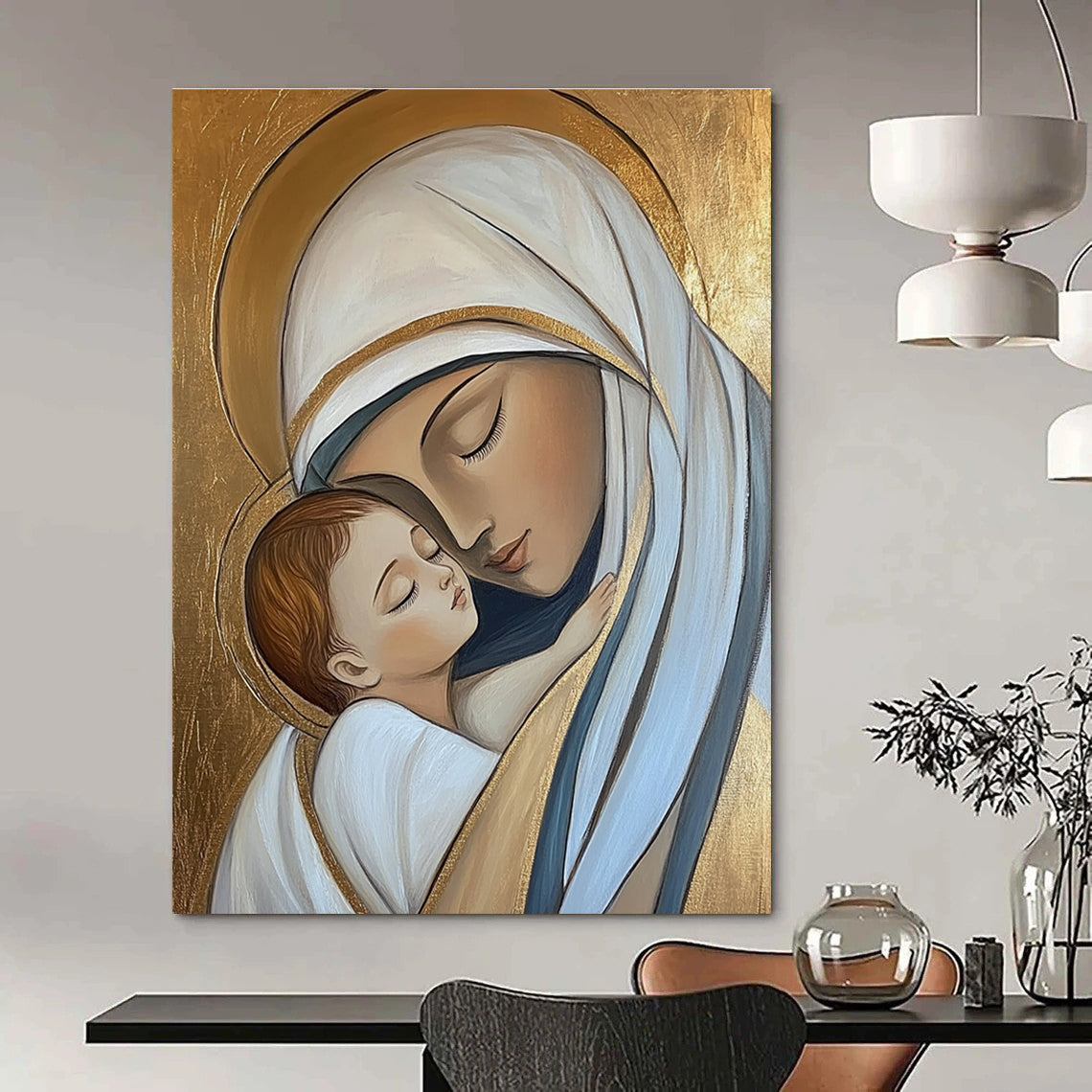Madonna and Child Spiritual Abstract Painting for Religious Spaces GAB1479