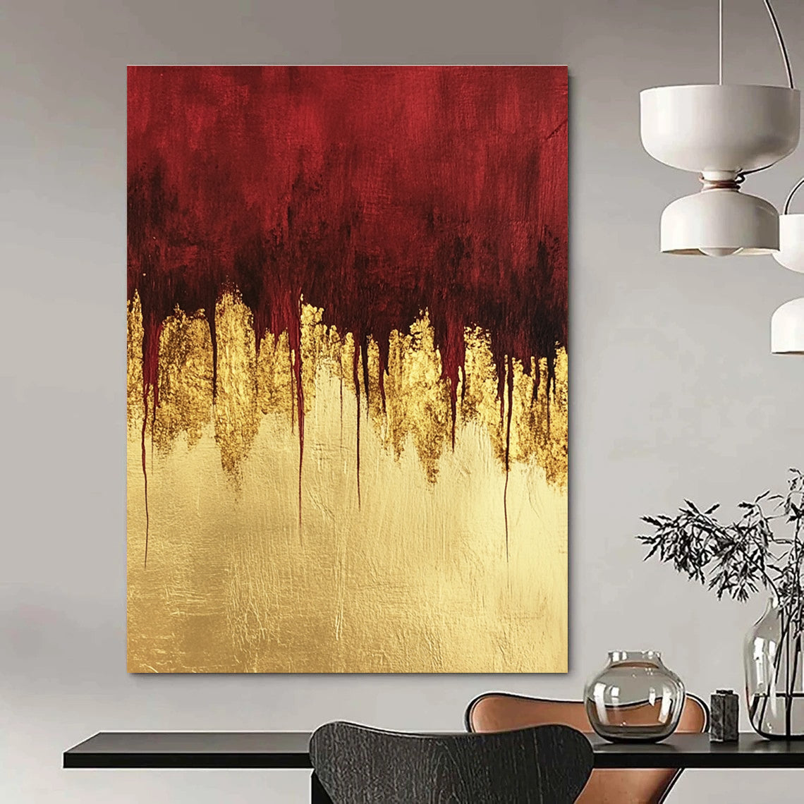 Opulent Red - Gold Drip Abstract Painting: Fluid Luxury for Glam Settings GAB0955